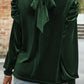 Tie Up Mock Neck Velvet Fabric Long Sleeve Blouse