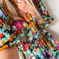 Floral Tie Neck Balloon Sleeve Blouse