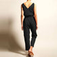 Sleeveless V-Neck Solid Color Waist Tied Jumpsuits
