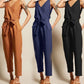 Sleeveless V-Neck Solid Color Waist Tied Jumpsuits