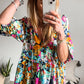 Floral Tie Neck Balloon Sleeve Blouse