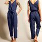 Sleeveless V-Neck Solid Color Waist Tied Jumpsuits