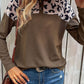 Leopard Buttoned Round Neck Drop Shoulder Top