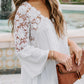 Spliced Lace Bell Sleeve Buttoned Blouse