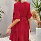 Tie Neck Buttoned Flounce Sleeve Dress