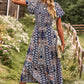 Printed Tie Back Flutter Sleeve Dress