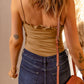 Ribbed Spaghetti Strap Lettuce Hem Bodysuit