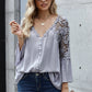 Spliced Lace Bell Sleeve Buttoned Blouse