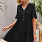 Tie Neck Buttoned Flounce Sleeve Dress