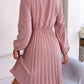 Tie Neck Balloon Sleeve Pleated Dress